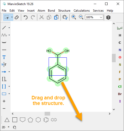 Drag and dropping a structure to the toolbar