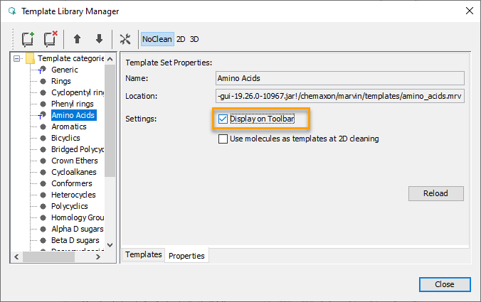 The template library manager dialog