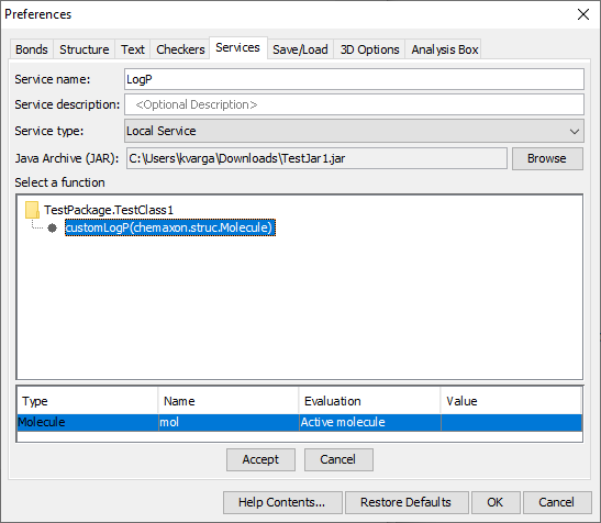 Specifying the service parameters